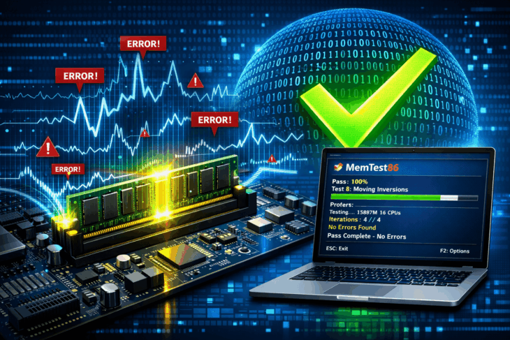 Процесс диагностики ОЗУ с помощью программы MemTest86 на материнской плате.